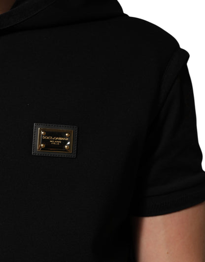 Dolce & Gabbana Black Sleeveless Hooded Logo Plaque Jacket