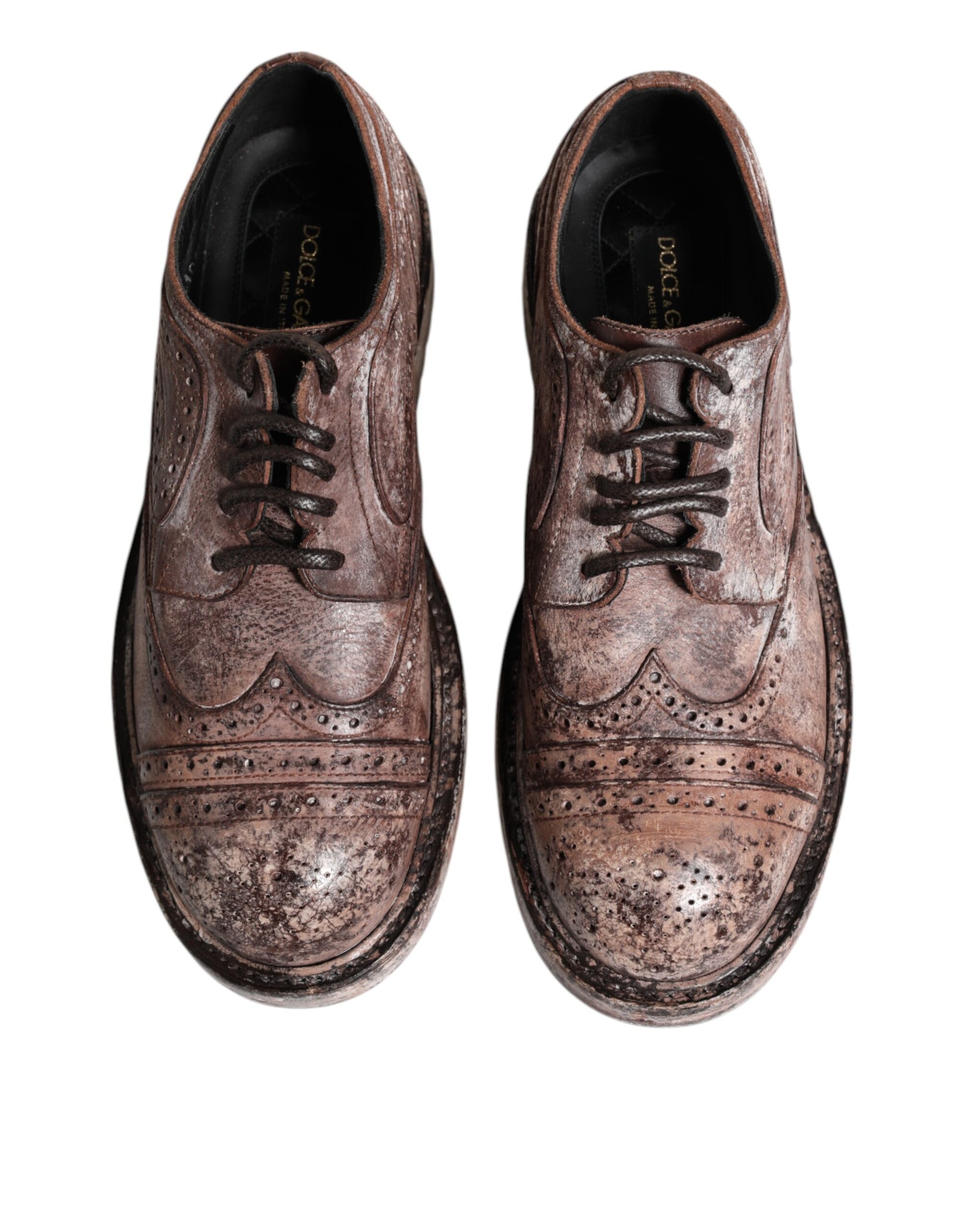 Dolce & Gabbana Brown Leather Distressed Brogue Lace Up Shoes