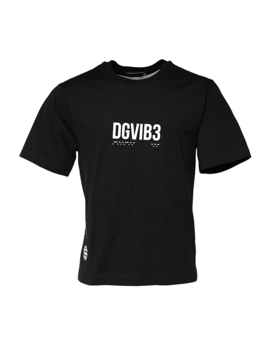 Dolce & Gabbana Black DG Vib3 Print Cotton Crew Neck T-shirt