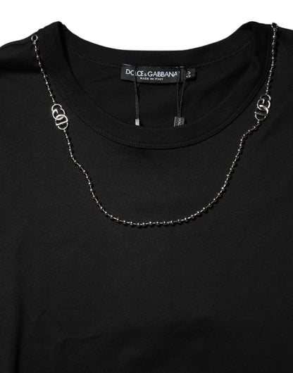 Dolce & Gabbana Black Chain Necklace Cotton Crewneck T-shirt