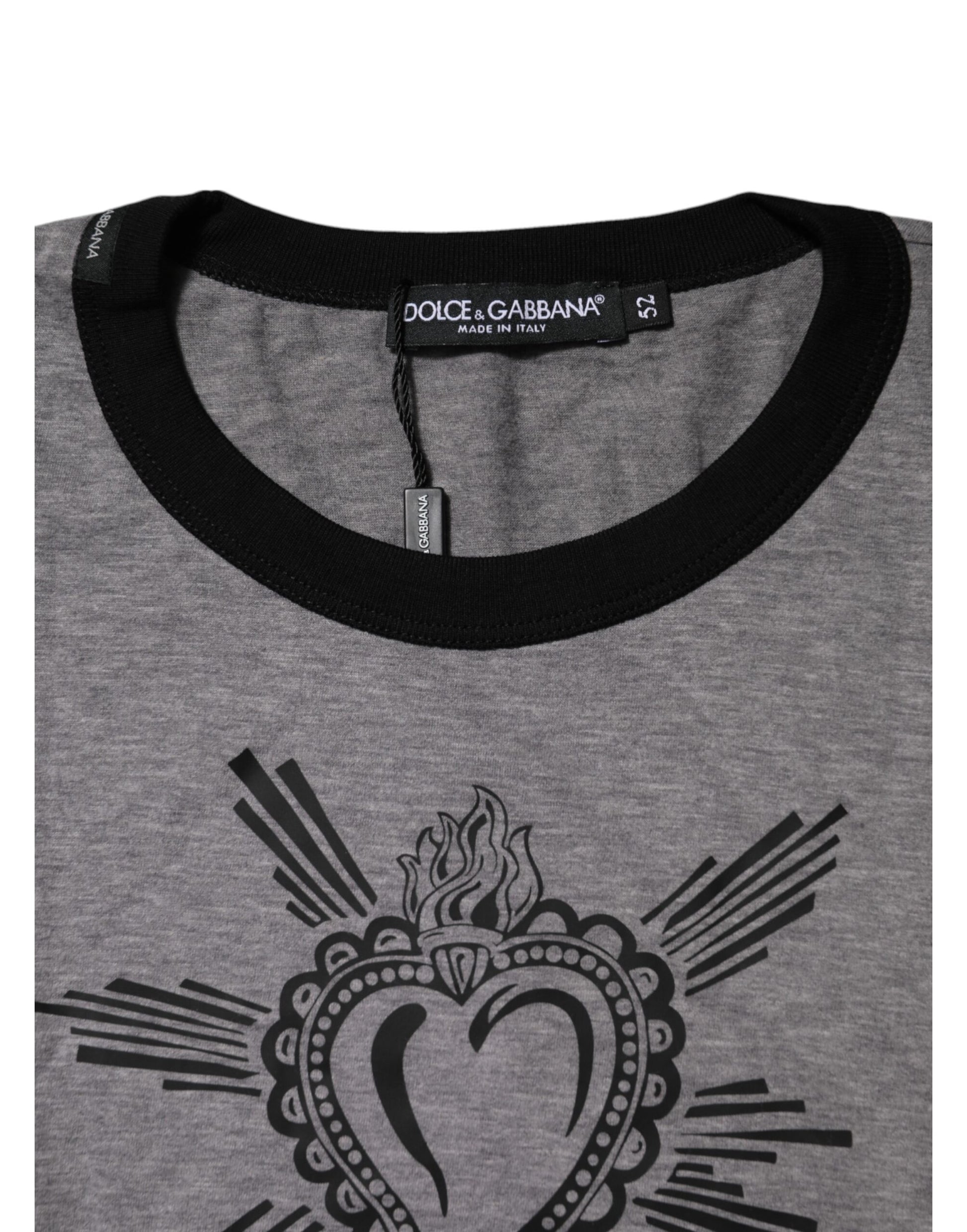 Dolce & Gabbana Gray Sacred Heart Cotton Crew Neck T-shirt