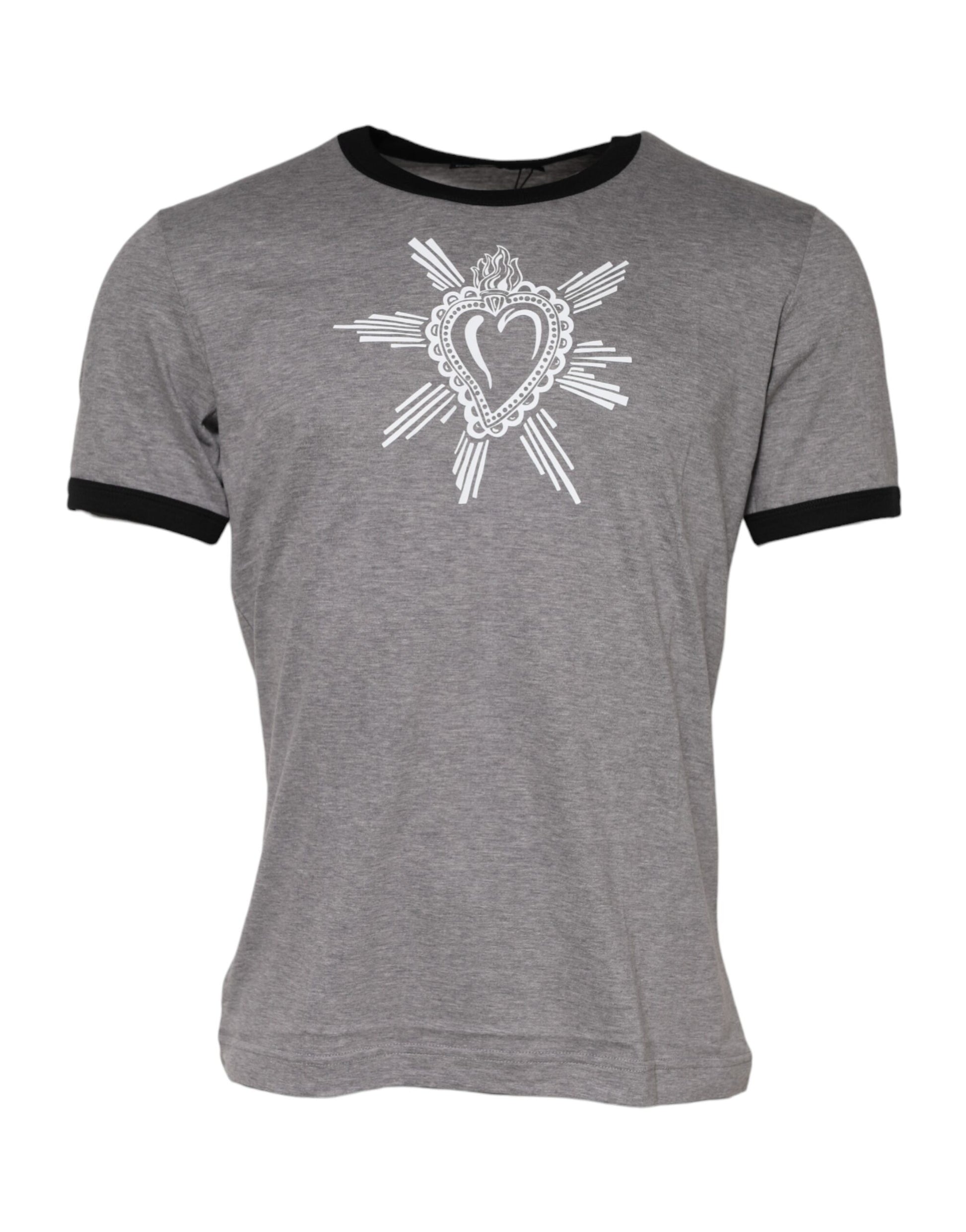 Dolce & Gabbana Gray Sacred Heart Cotton Crew Neck T-shirt
