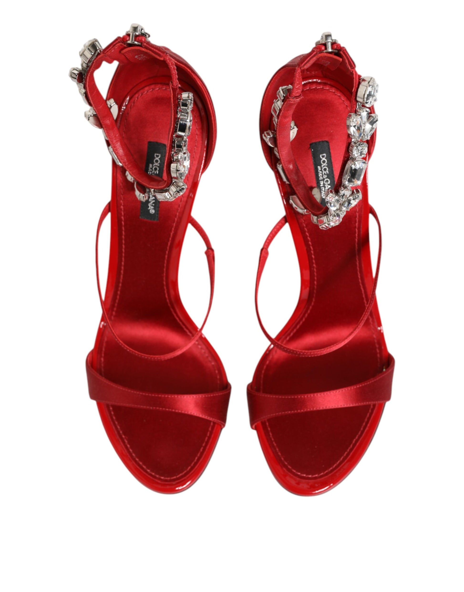 Dolce & Gabbana Red Satin Crystals Keira Sandals Heels Shoes
