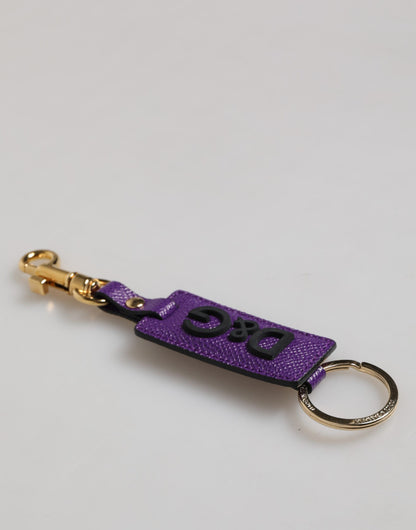 Dolce & Gabbana Purple DG Logo Leather Gold Tone Metal Keyring Keychain