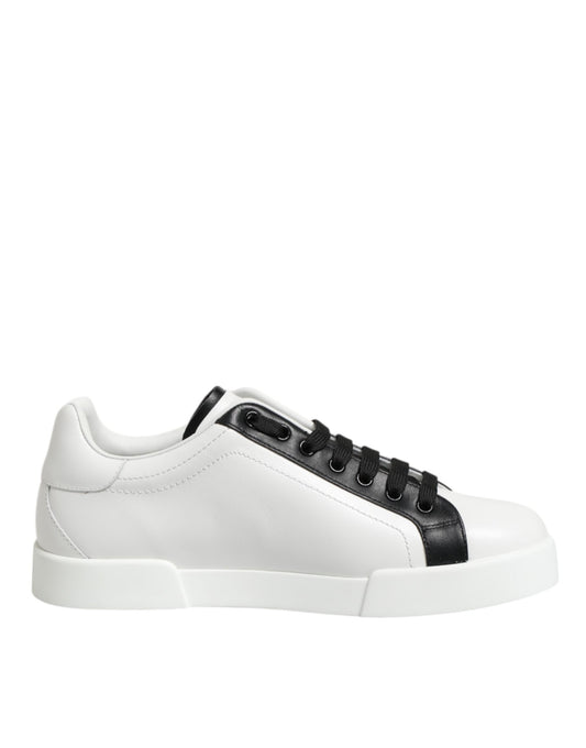 Dolce & Gabbana Black White Leather Portofino Sneaker Shoes