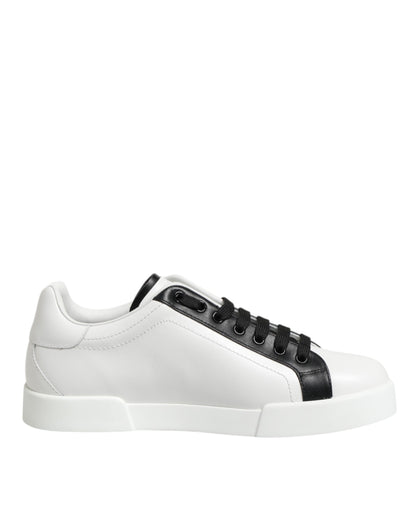 Dolce & Gabbana Black White Leather Portofino Sneaker Shoes