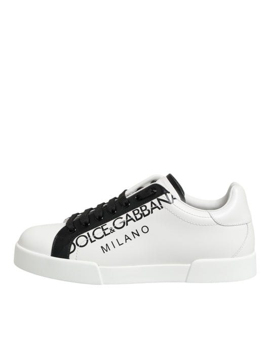 Dolce & Gabbana Black White Leather Portofino Sneaker Shoes