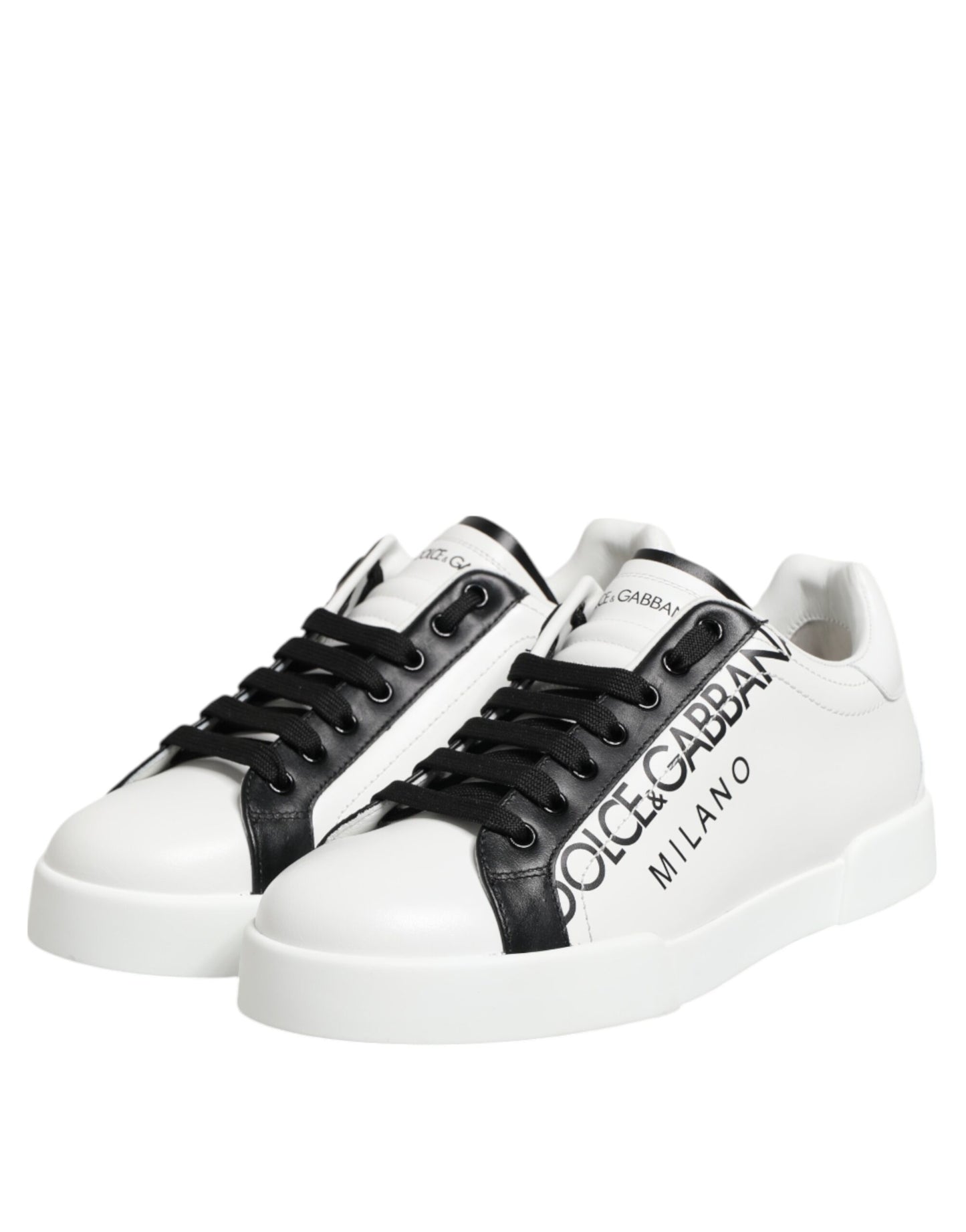 Dolce & Gabbana Black White Leather Portofino Sneaker Shoes