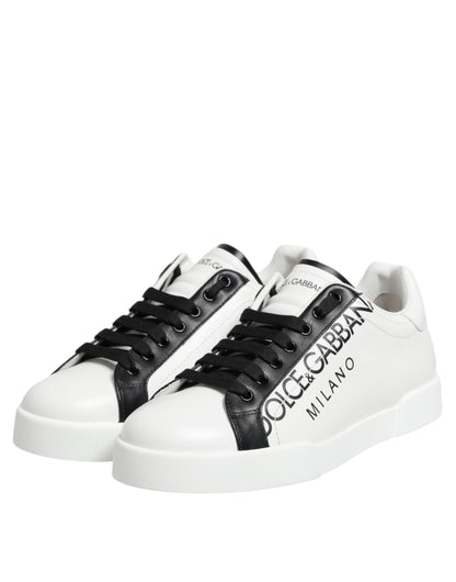 Dolce & Gabbana Black White Leather Portofino Sneaker Shoes