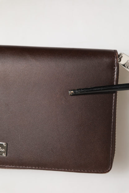 Dolce & Gabbana Brown Calfskin Leather Logo Zip Around Continental Wallet