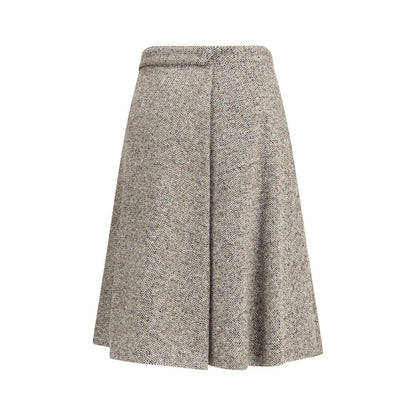 Brunello Cucinelli Brown Fleece Wool Midi Skirt