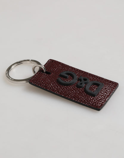 Dolce & Gabbana Bordeaux Leather Logo Metal Ring Men Keychain Keyring