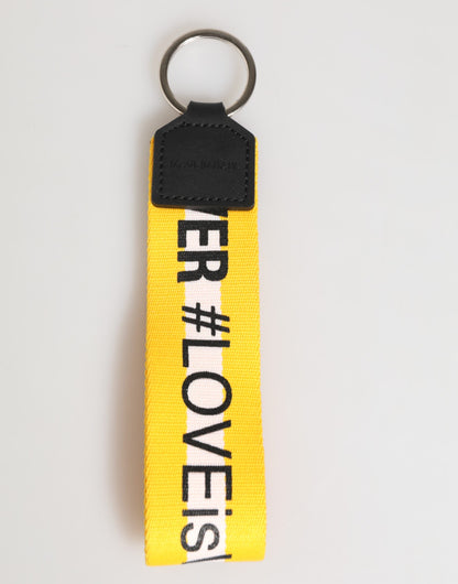 Dolce & Gabbana Yellow Logo Polyester Silver Brass Holder Keychain Keyring