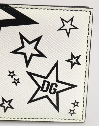 Dolce & Gabbana White Leather DG Star Logo Bifold Card Holder Wallet