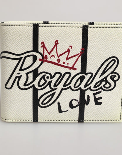Dolce & Gabbana White Leather DG Crown Royals Bifold Card Holder Wallet