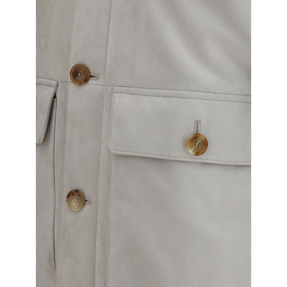 Brunello Cucinelli Gray Leather Jacket