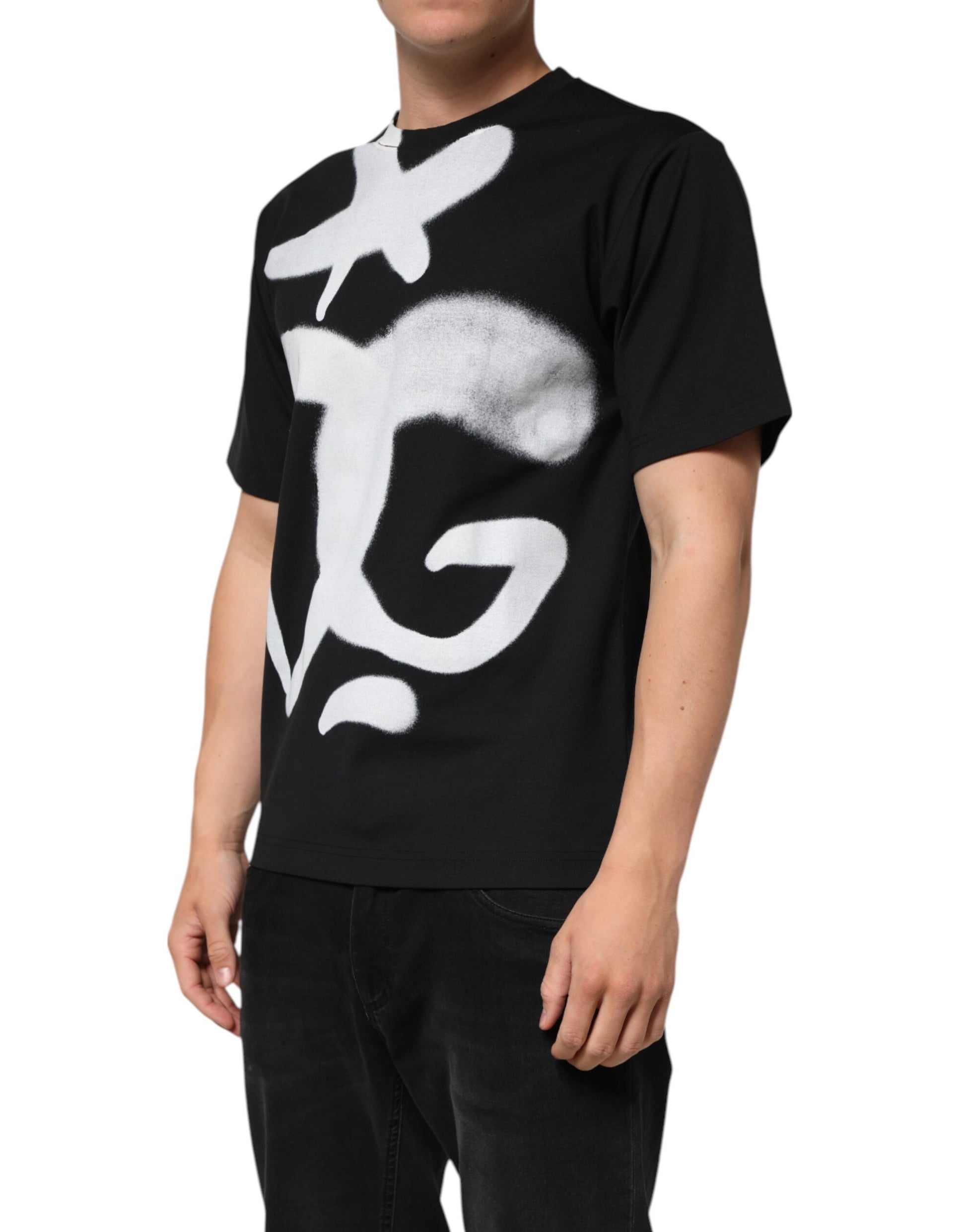 Dolce & Gabbana Black Cotton DG Logo Graffiti Short Sleeve T-shirt