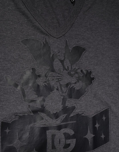 Dolce & Gabbana Black Charcoal DG Logo V-Neck Men T-shirt