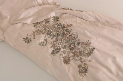 Dolce & Gabbana Beige Sequined Flower Flare Ball Gown Dress