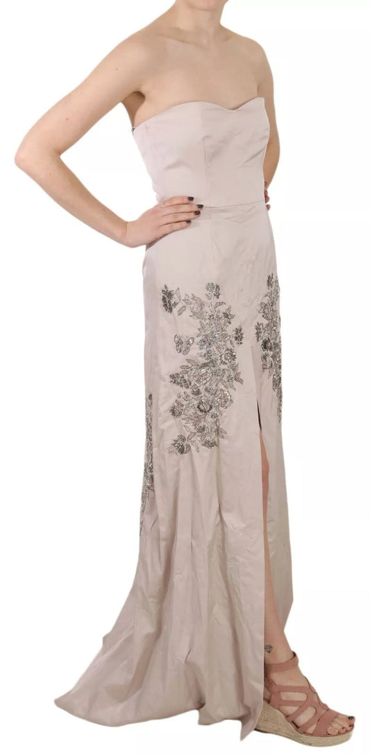 Dolce & Gabbana Beige Sequined Flower Flare Ball Gown Dress