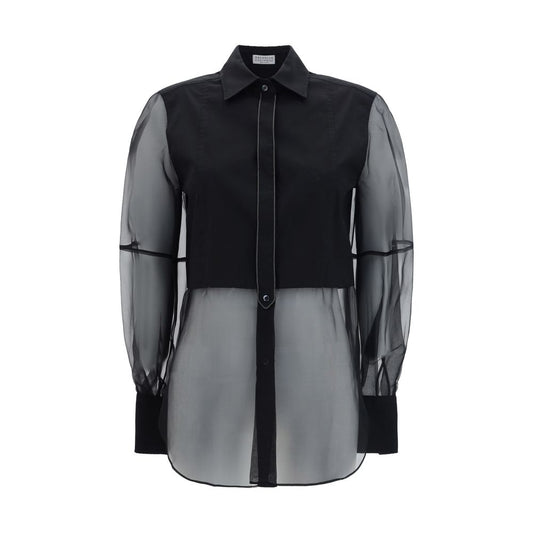 Brunello Cucinelli Black Cotton Pattern Shirt