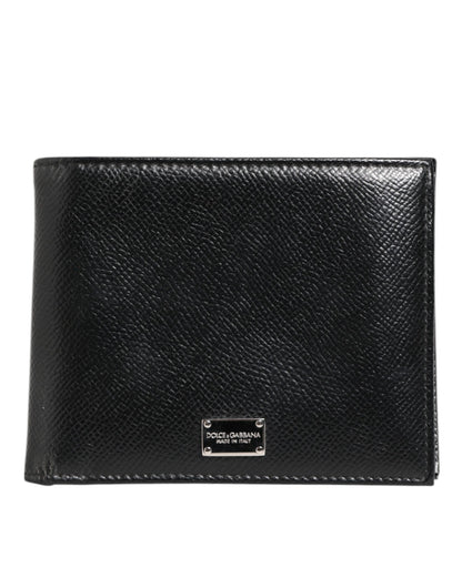 Dolce & Gabbana Black Leather Plaque Logo Bifold Men Card Holder Wallet
