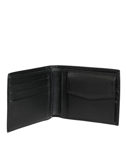 Dolce & Gabbana Black Leather Plaque Logo Bifold Men Card Holder Wallet