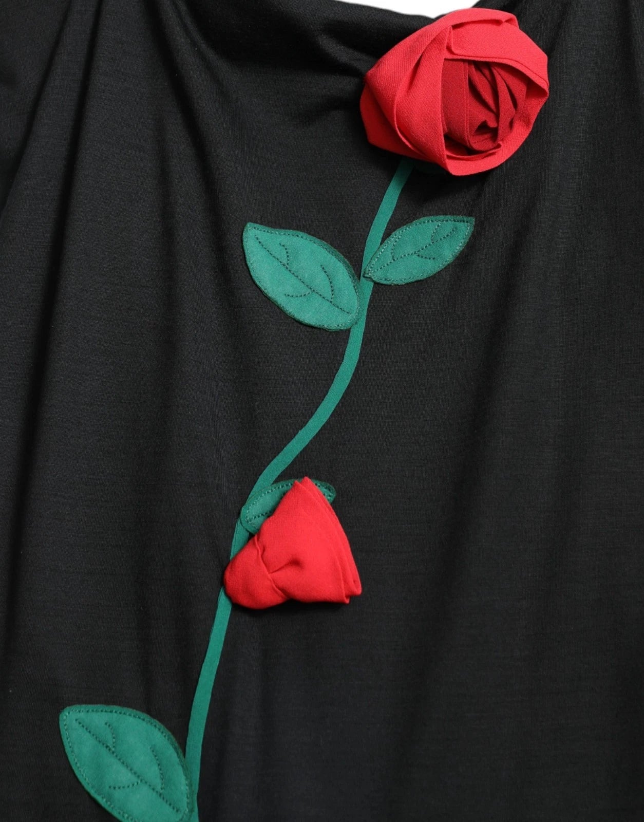 Dolce & Gabbana Black Wool Sleeveless Rose Applique Dress