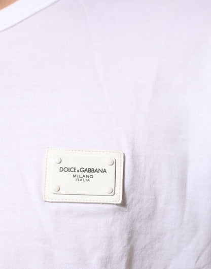 Dolce & Gabbana White Logo Plaque Cotton Crew Neck T-shirt