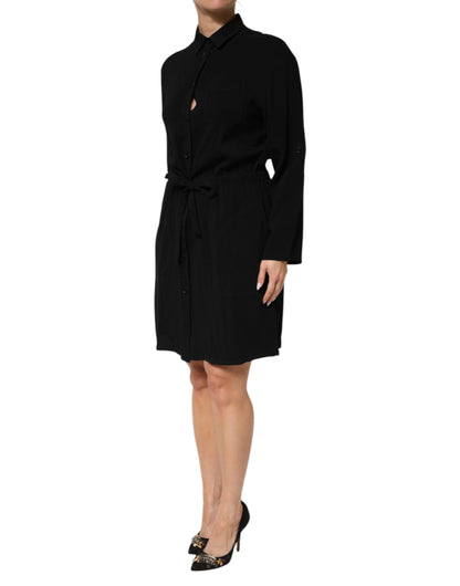 Emporio Armani Black Viscose Blend Shirt Style Belted  Dress