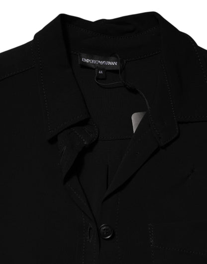 Emporio Armani Black Viscose Blend Shirt Style Belted  Dress