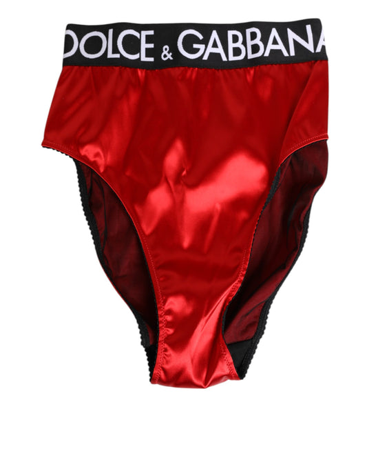 Dolce & Gabbana Red Satin High-Waist Briefs Logo Women Underwear