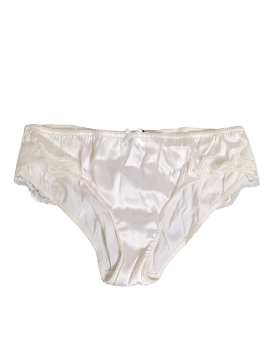 Dolce & Gabbana Ivory White Silk Satin Lace Trim Panty  Underwear