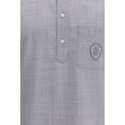 Brunello Cucinelli Gray Fleece Wool Polo Shirt