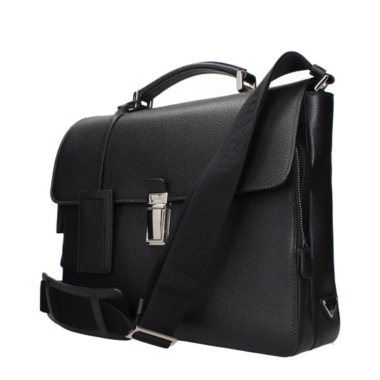 Prada Black Leather Business And Laptop Bags