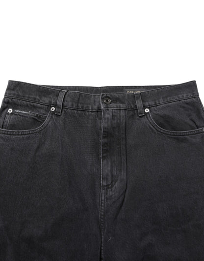 Dolce & Gabbana Black Denim Wide Leg Relaxed Fit Pants Jeans