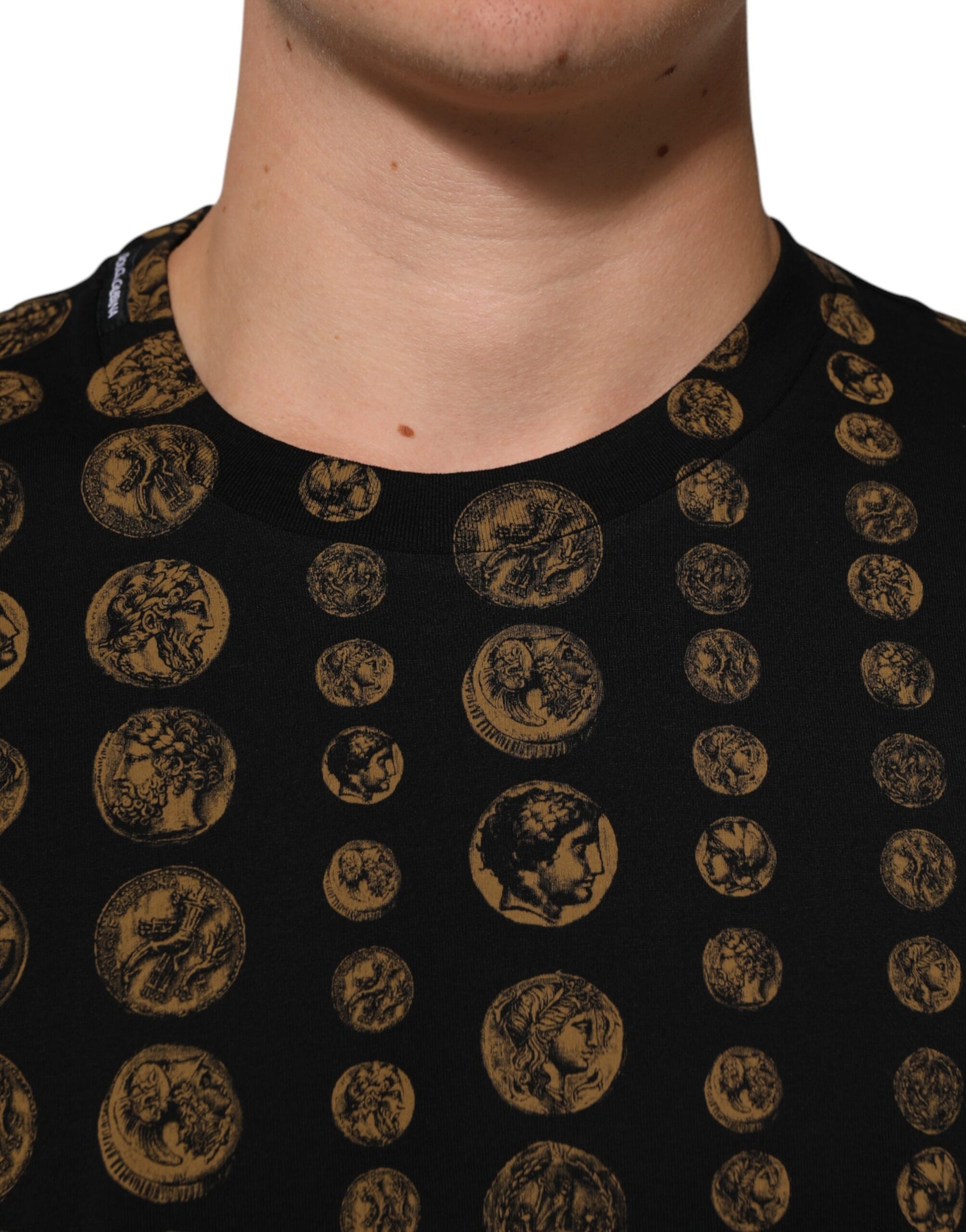 Dolce & Gabbana Black Cotton Coin Print Crew Neck T-shirt