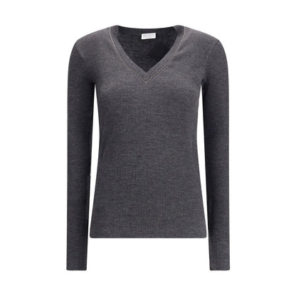 Brunello Cucinelli Gray Wool Long Sleeve T-Shirt