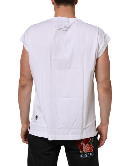 Dolce & Gabbana White Cotton Sleeveless Printed Tank T-shirt