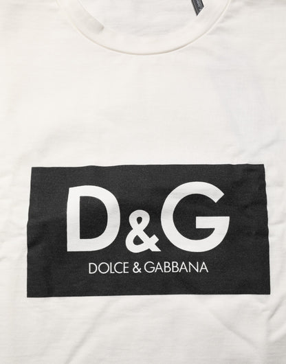 Dolce & Gabbana White Logo Print Cotton Crew Neck Men T-shirt