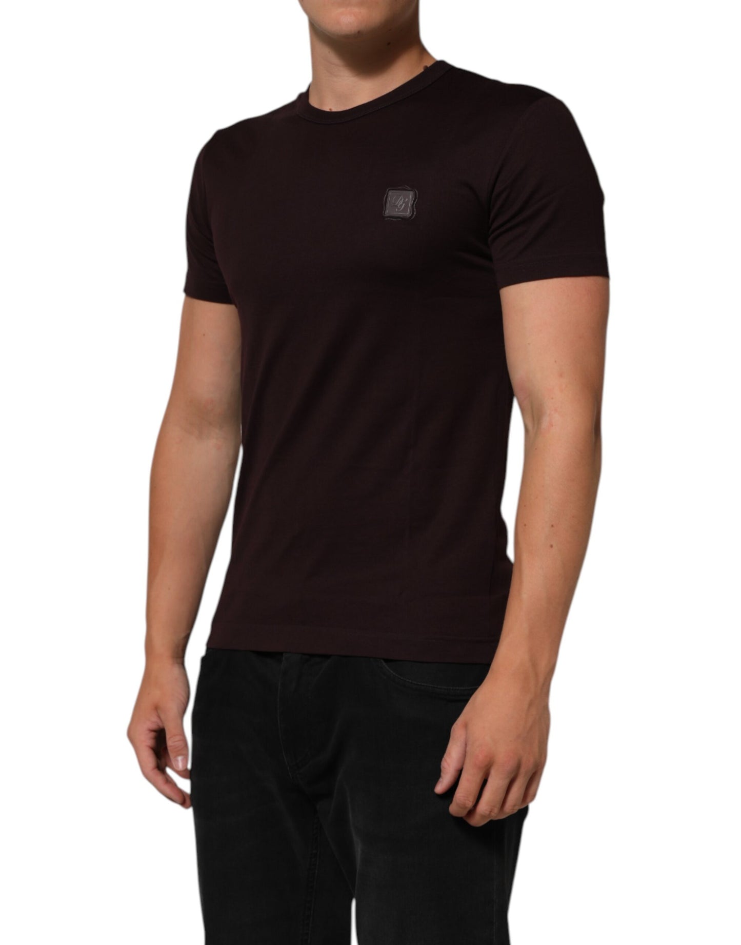 Dolce & Gabbana Brown Logo Plaque Cotton Crew Neck T-shirt