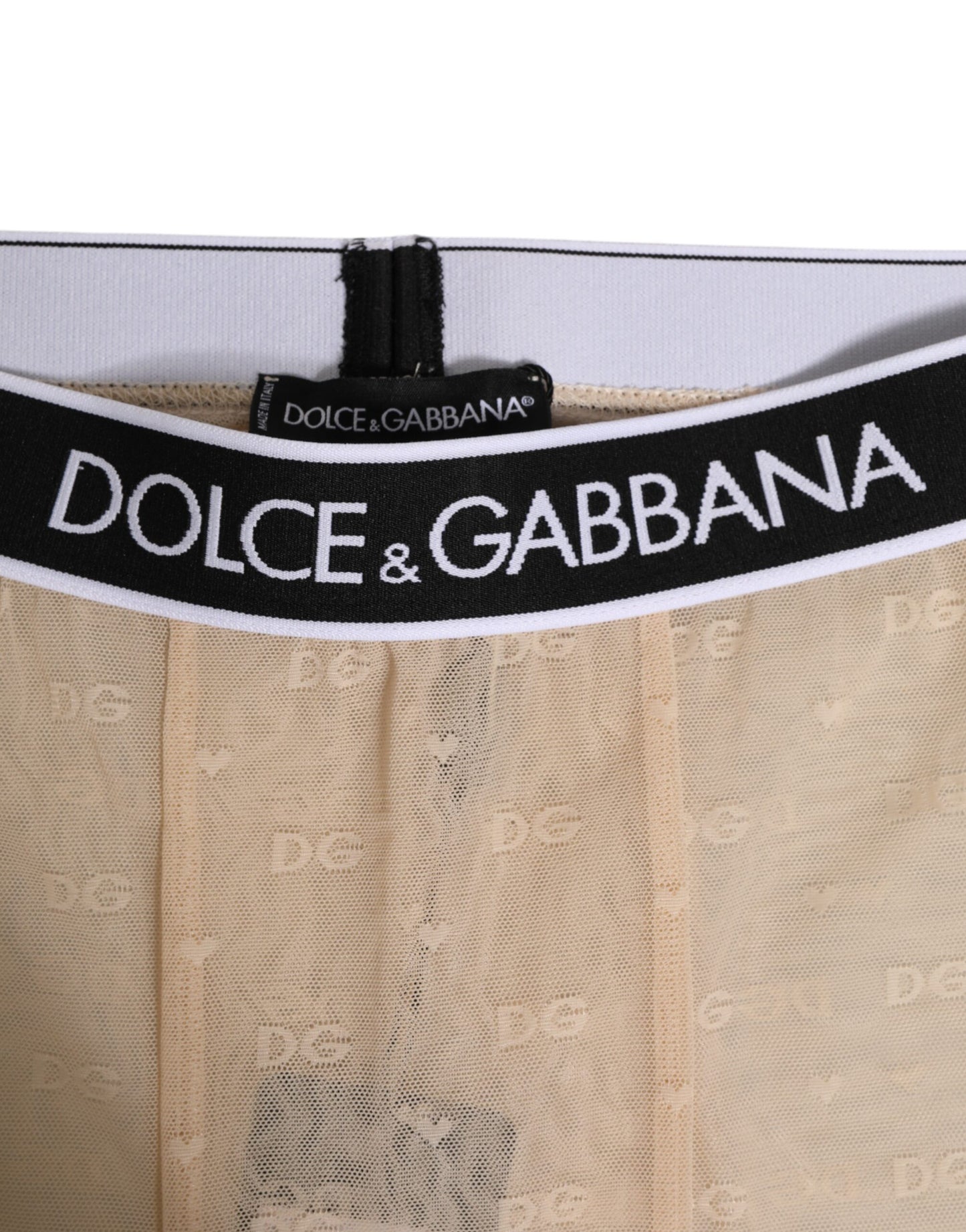 Dolce & Gabbana Beige Nylon Logo Lace Leggings Pants Underwear