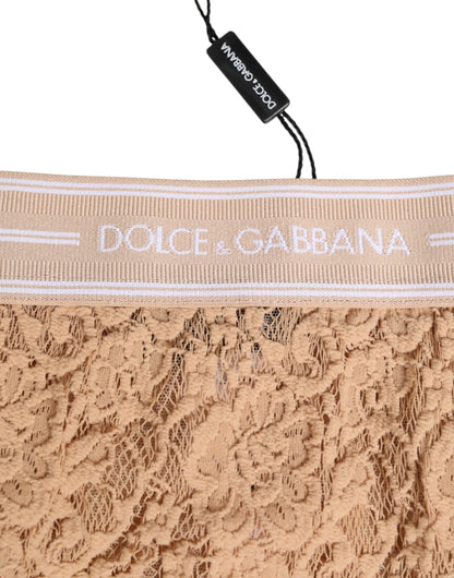 Dolce & Gabbana Beige Lace Nylon High Waist Panty Underwear