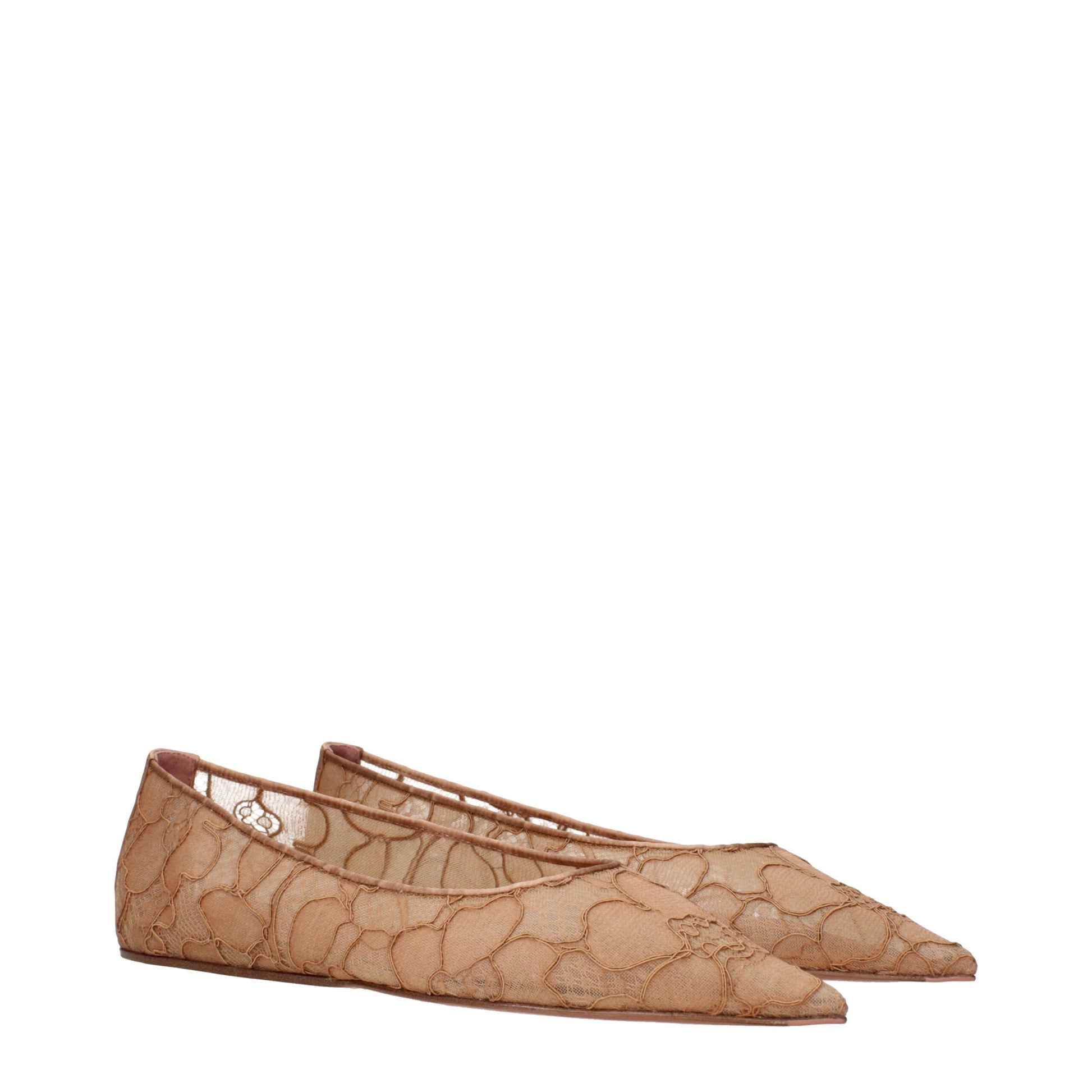 Amina Muaddi Beige Fabric Ballet Flats