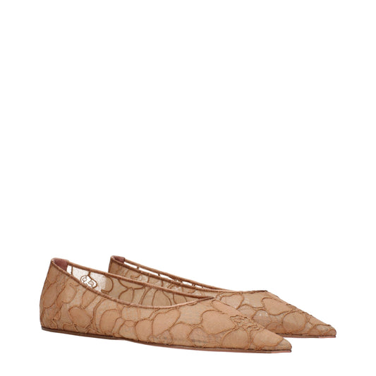 Amina Muaddi Beige Fabric Ballet Flats