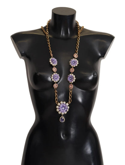 Dolce & Gabbana Gold Tone Floral Crystals Purple Embellished