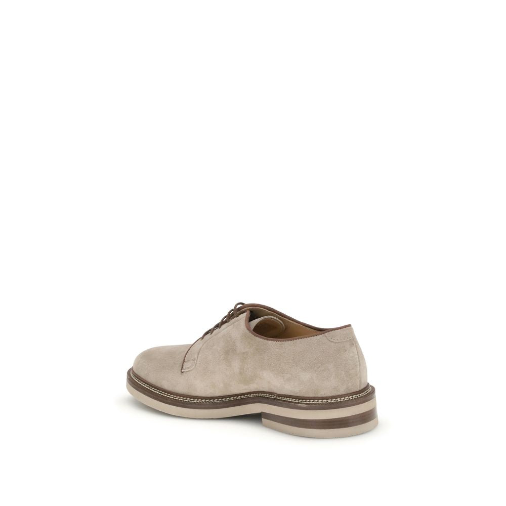 Brunello Cucinelli Beige Calf Leather Bos Taurus Oxfords And Derbies