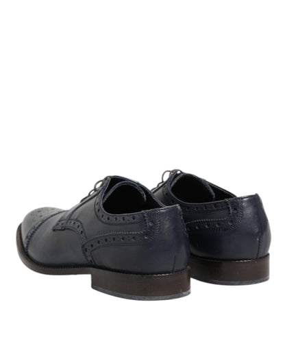 Daniele Alessandrini Blue Leather Wingtip Lace-up Formal Derby Shoes
