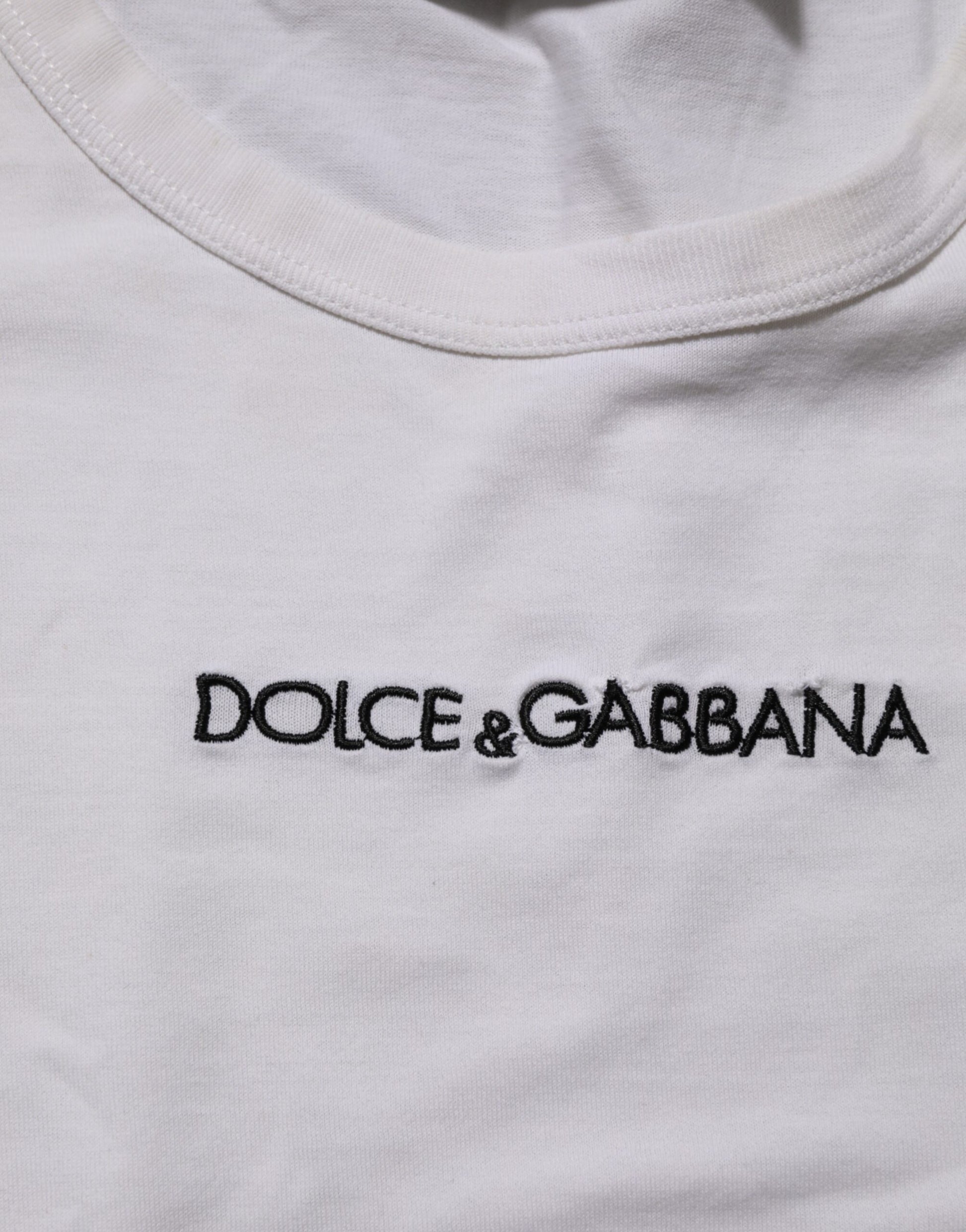 Dolce & Gabbana White Logo Print Cotton Crew Neck Men T-shirt