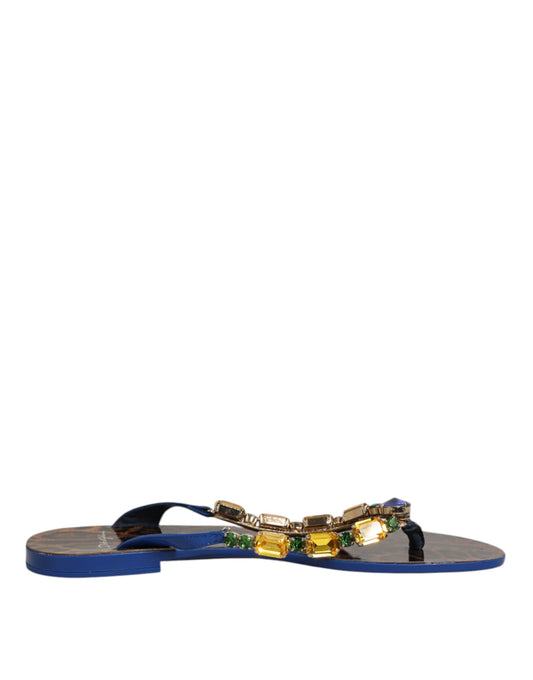 Dolce & Gabbana Blue Crystals Flats Sandals Beachwear Shoes